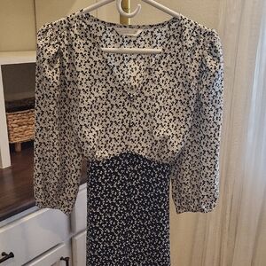 LC Lauren Conrad Black and White Floral Blouse